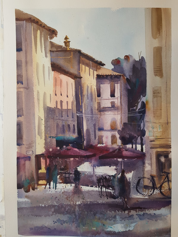 Amanda Brett Watercolour Artist, Via Vittorio Veneto Lucca Italy en plein air SOLD