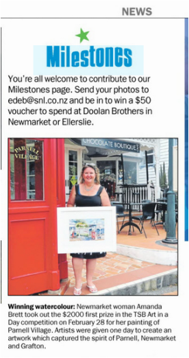 Amanda Brett artist, Art in a Day, Parnell, east and Bays courier 110315